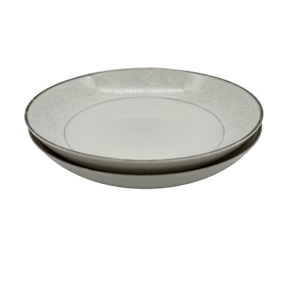 Fine China of Japan Huntington 2 Fruit Dessert Bowls White Flowers Platinum Trim - Picture 8 of 8